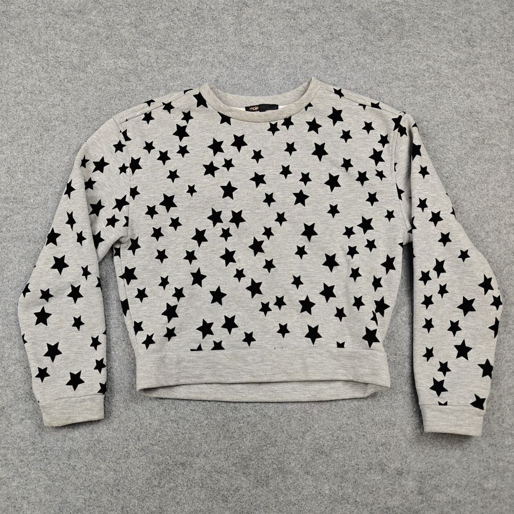 Maje Sweatshirt Womens 1 Gray Pullover Star Print Fleece Long Sleeve Crew Neck